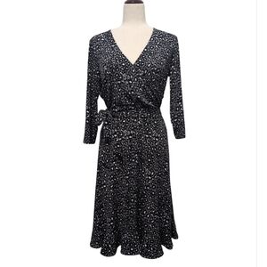 Leota Stitch Fix Exclusive Leopard Print Faux Wrap Dress Ruffle Hem Women's Med